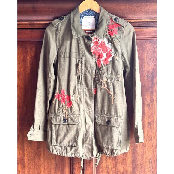 Anthropologie Hei Hei Utility Jacket XS Olive Green Floral Embroidered Boho Fall - Picture 4 of 13